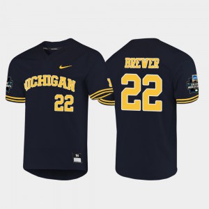 Jordan Brewer Michigan Jersey Mens #22 Navy 2019 NCAA Baseball College World Series 362938-496