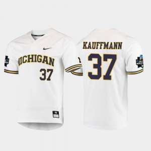 Men 2019 NCAA Baseball College World Series #37 White Karl Kauffmann Michigan Jersey 856868-896