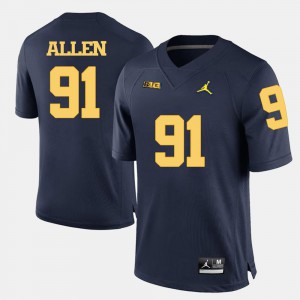 College Football For Men #91 Kenny Allen Michigan Jersey Navy Blue 518511-794