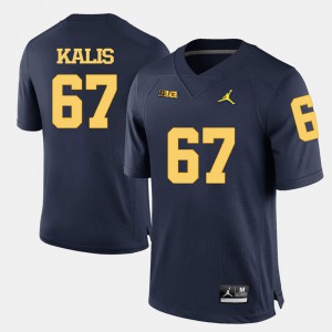 #67 For Men's College Football Navy Blue Kyle Kalis Michigan Jersey 905439-192