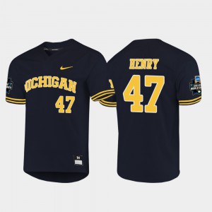 Navy #47 Mens Tommy Henry Michigan Jersey 2019 NCAA Baseball College World Series 968766-300