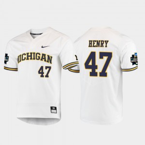 #47 Men 2019 NCAA Baseball College World Series Tommy Henry Michigan Jersey White 560210-255