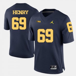 For Men's #69 Navy Blue College Football Willie Henry Michigan Jersey 515517-841