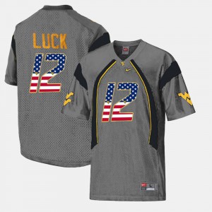 Men's #12 Gray US Flag Fashion Oliver Luck WVU Jersey 309123-117