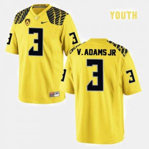 Youth Vernon Adams Oregon Jersey Yellow #3 College Football 377021-485