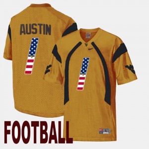 US Flag Fashion Gold Mens #1 Tavon Austin WVU Jersey 594701-540