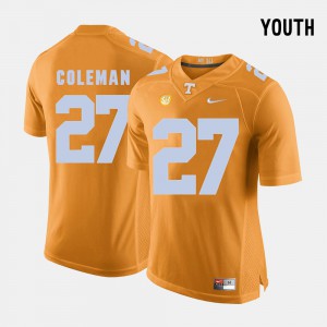Justin Coleman UT Jersey Youth(Kids) #27 College Football Orange 982241-671