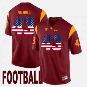 For Men #43 US Flag Fashion Troy Polamalu USC Jersey Maroon 377979-810
