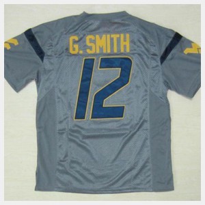 For Men's #12 Geno Smith WVU Jersey College Football Gray 961418-784