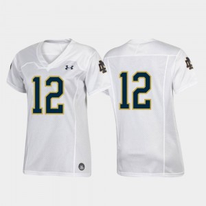 Replica Football Team Notre Dame Jersey #12 White For Women 336731-722