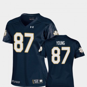 Womens #87 College Football Michael Young Notre Dame Jersey Navy Replica 612495-867