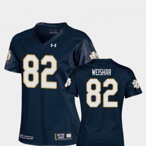 #82 College Football Nic Weishar Notre Dame Jersey Ladies Navy Replica 585830-949