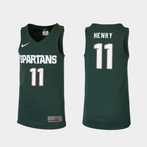 College Basketball Aaron Henry MSU Jersey Green Youth #11 Replica 708269-556