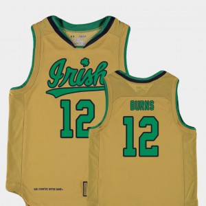 #12 College Basketball Special Games Elijah Burns Notre Dame Jersey Kids Gold Replica 603998-521